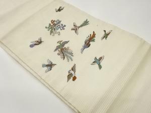 絽鳳凰に群鳥模様刺繍名古屋帯